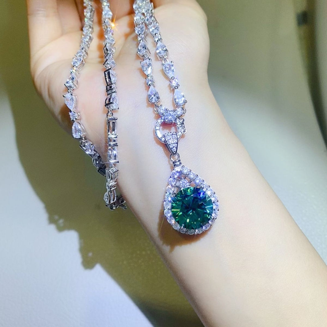 10 Carat Lab-grown Adored Sterling Silver Teardrop Shape Necklace