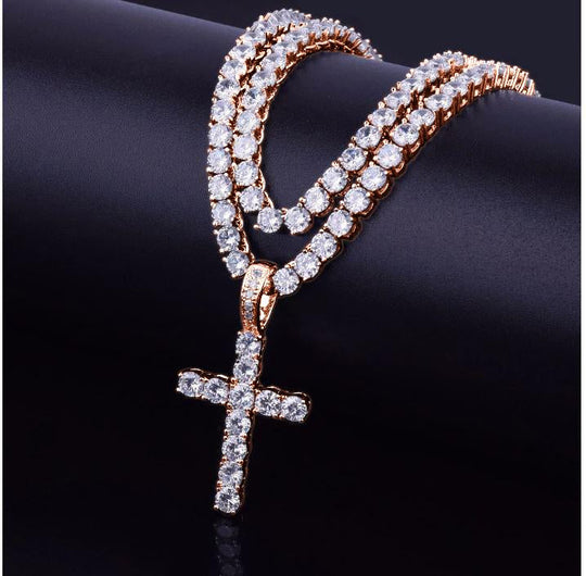 3mm CZ Tennis Chain With Cross Pendant Necklace Unisex