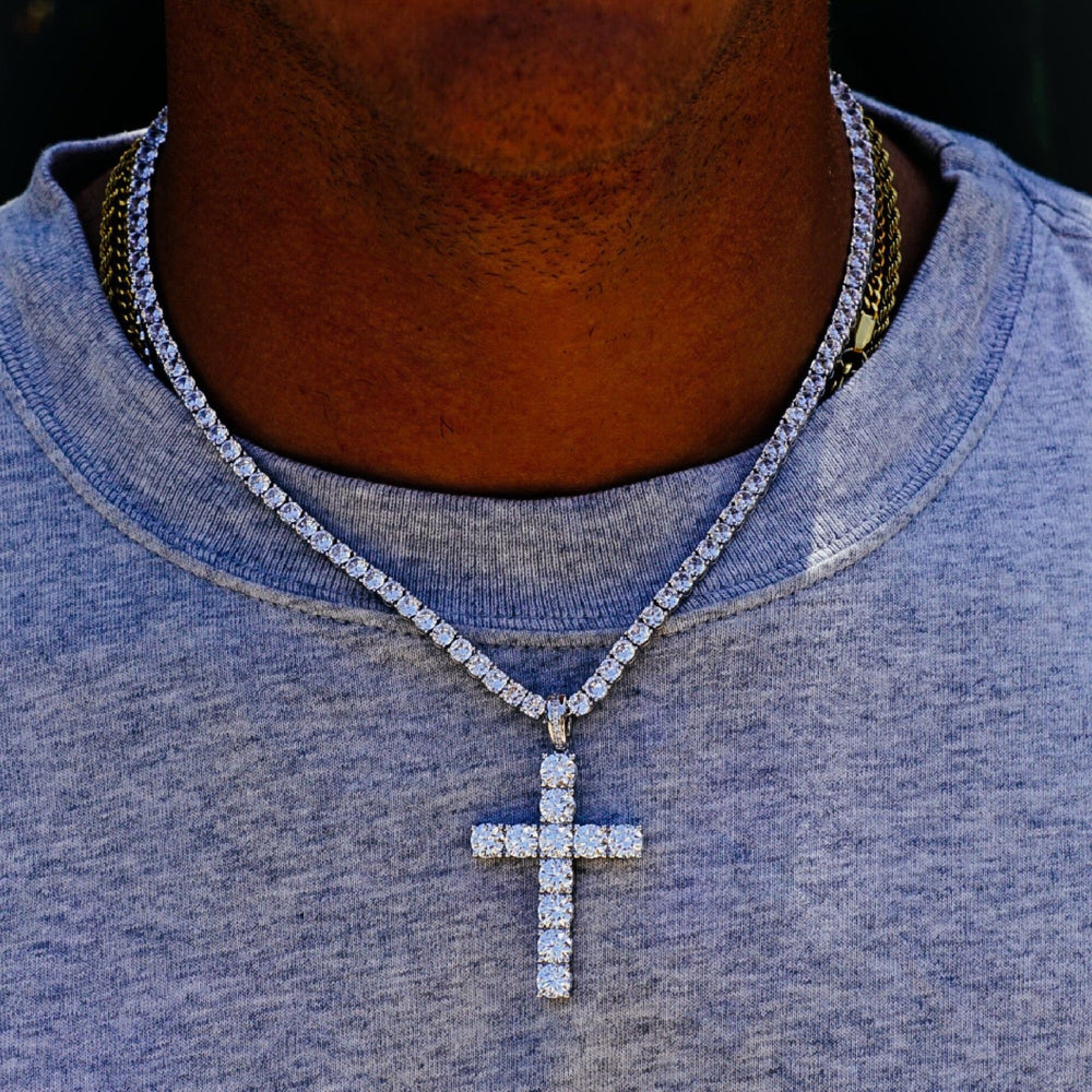 3mm CZ Tennis Chain With Cross Pendant Necklace Unisex