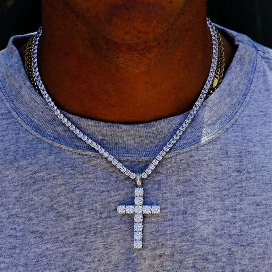 3mm CZ Tennis Chain With Cross Pendant Necklace Unisex