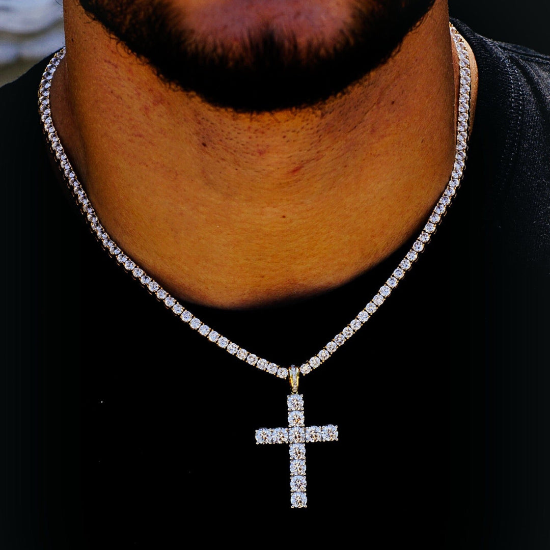 3mm CZ Tennis Chain With Cross Pendant Necklace Unisex