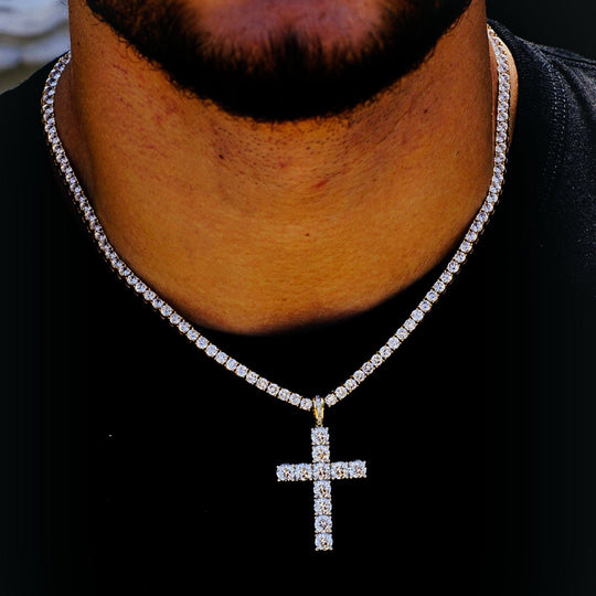 3mm CZ Tennis Chain With Cross Pendant Necklace Unisex