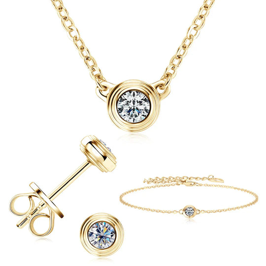 3mm Moissanite Jewelry Set 925 Sterling Silver Necklace Bracelet Stud Earrings