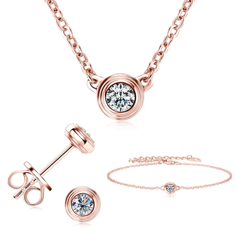 3mm Moissanite Jewelry Set 925 Sterling Silver Necklace Bracelet Stud Earrings