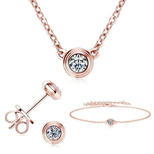 3mm Moissanite Jewelry Set 925 Sterling Silver Necklace Bracelet Stud Earrings