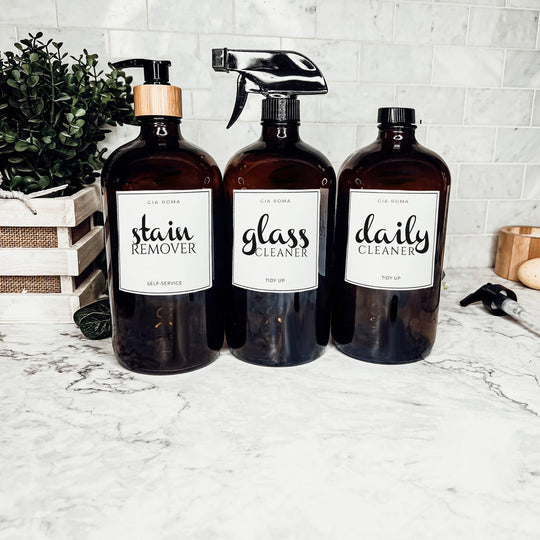 32 Oz Amber Glass Reusable Dispenser Bottle For Soap Laundry Mouthwash Refillable Pump Included