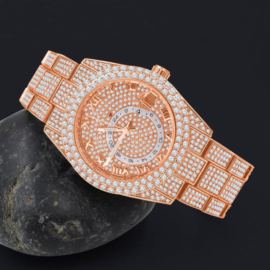 40mm CZ Iced Alloy Gold Plated Hip Hop Bling Watch Quartz