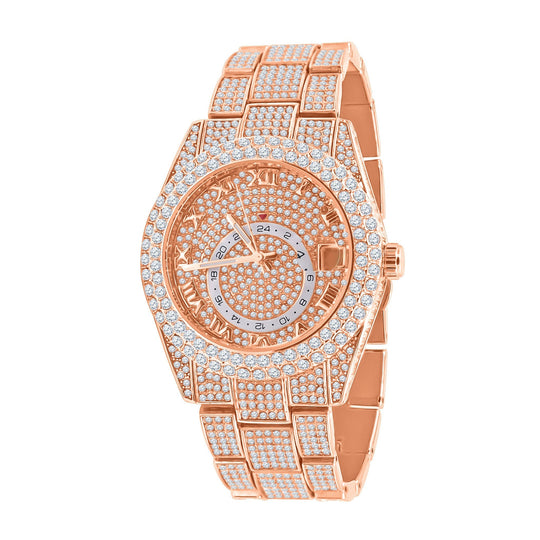 40mm CZ Iced Alloy Gold Plated Hip Hop Bling Watch Quartz