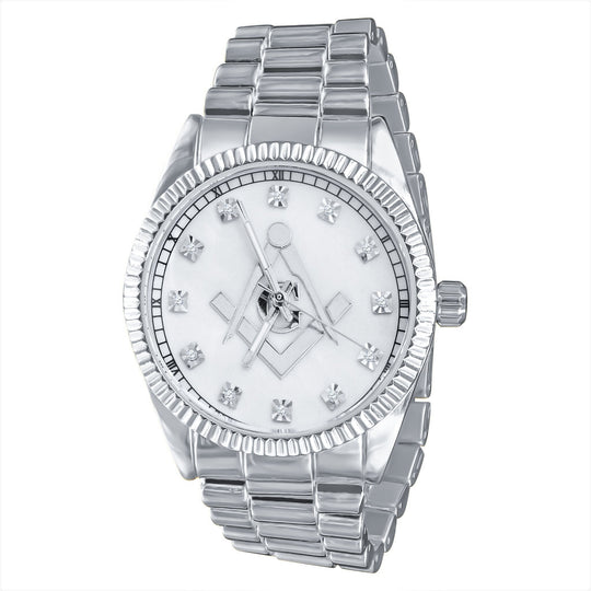 40MM CZ Iced Out Alloy Hip Hop Bling Watch Silver Mens