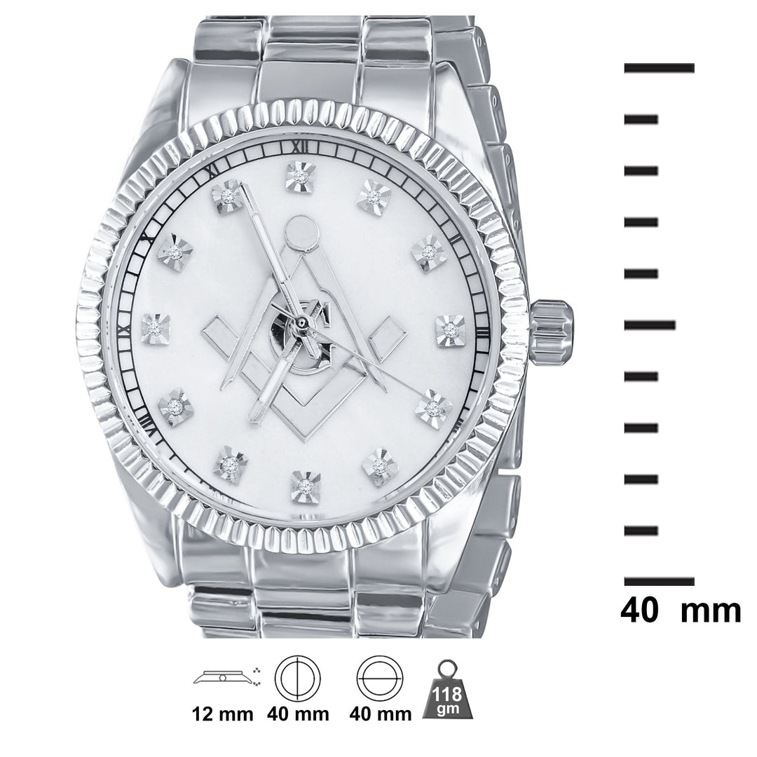 40MM CZ Iced Out Alloy Hip Hop Bling Watch Silver Mens
