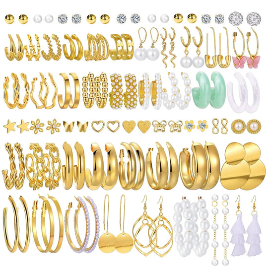 42 Pairs Gold Hoop Earrings Set for Women, Fashion Chunky Pearl Earrings Multipack