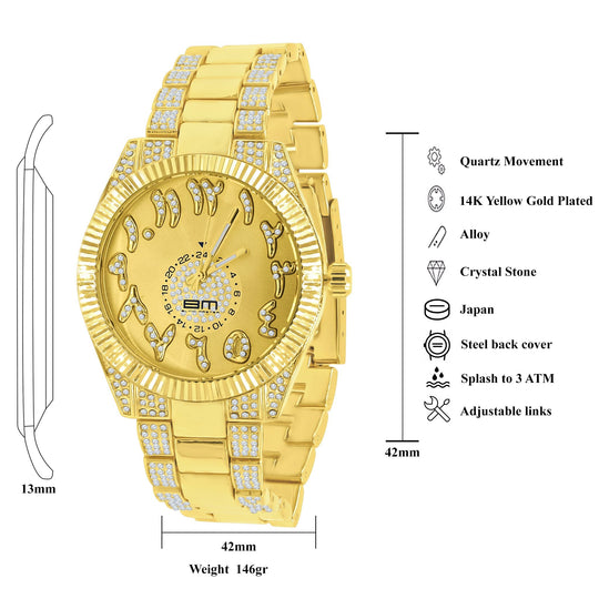 42MM CZ Crystal Gold Watch And Bracelet Set For Women
