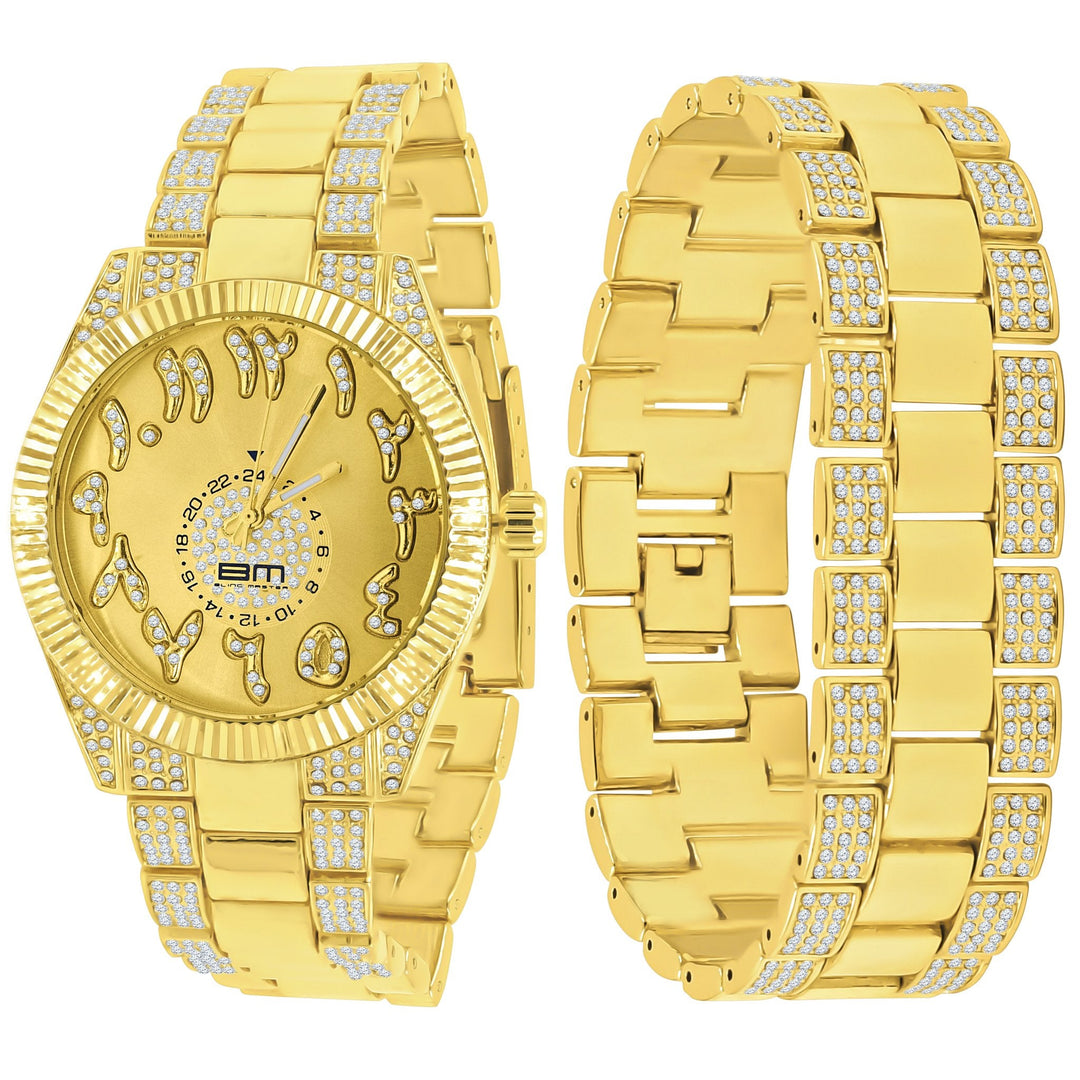 42MM CZ Crystal Gold Watch And Bracelet Set For Women