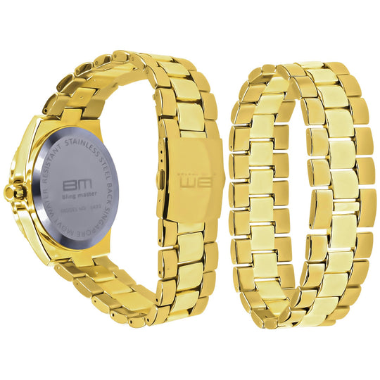 42MM CZ Crystal Gold Watch And Bracelet Set For Women