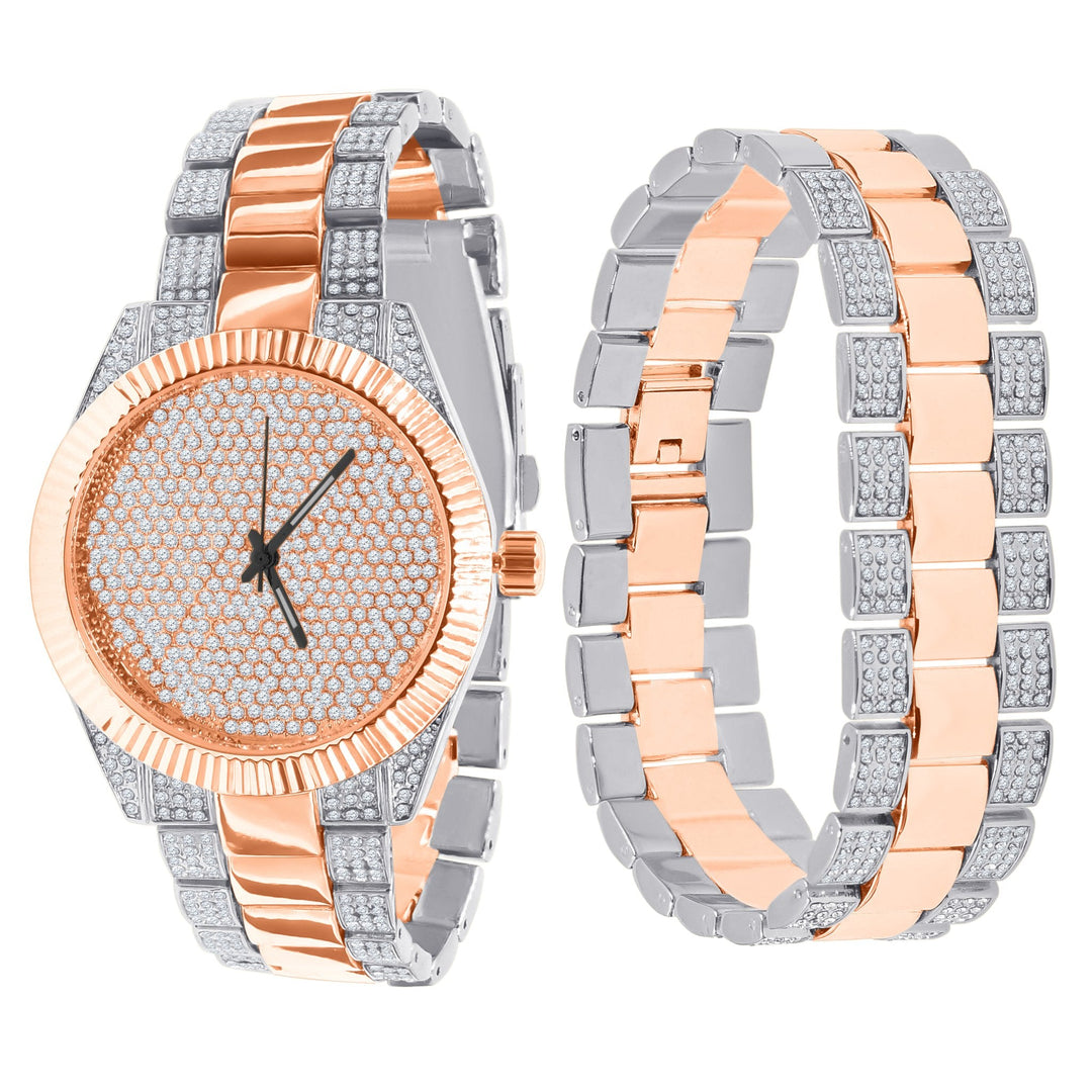 42mm CZ Stainless Steel Bling Watch For Men Women Dress