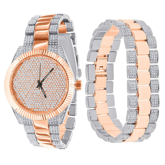 42mm CZ Stainless Steel Bling Watch For Men Women Dress