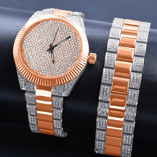 42mm CZ Stainless Steel Bling Watch For Men Women Dress