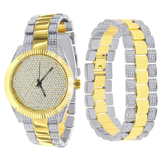 42mm CZ Stainless Steel Pave Watch With Metal Bracelet