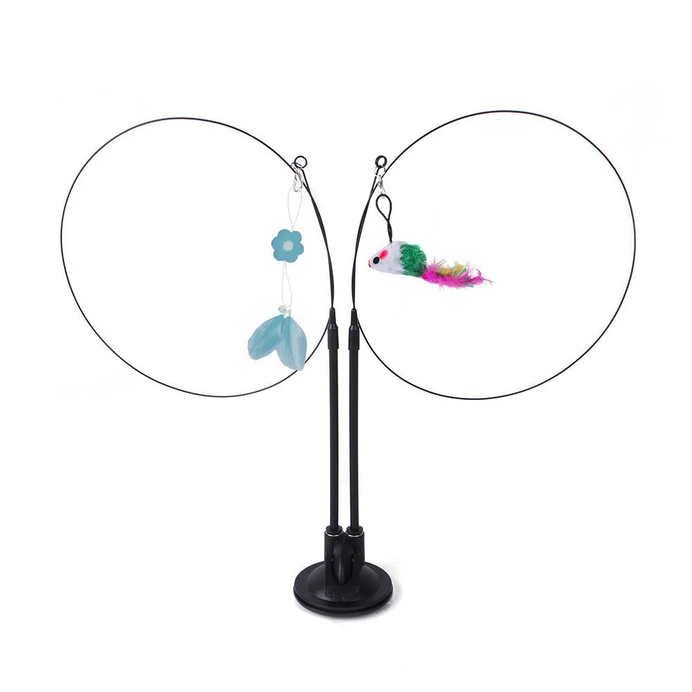 Suction cup cat toy stick that can be attached and held with steel wire multi head interchangeable cat toy and pet supplies