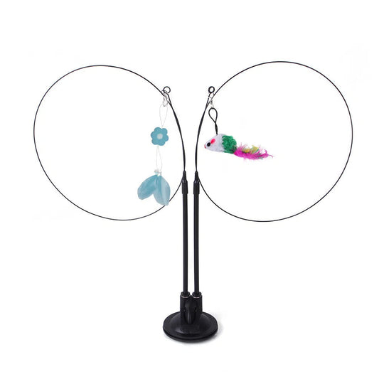 Suction cup cat toy stick that can be attached and held with steel wire multi head interchangeable cat toy and pet supplies