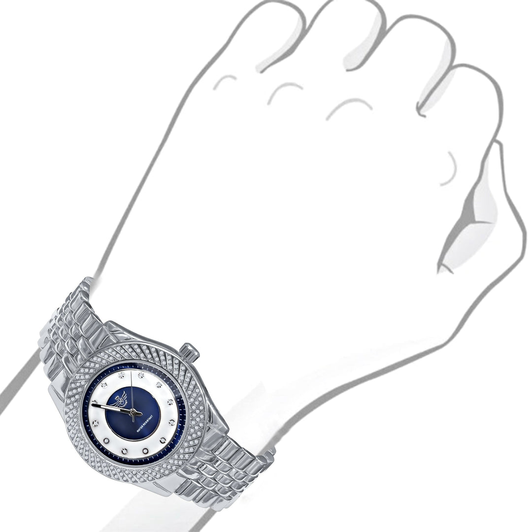 43mm CZ Alloy Iced Out Hip Hop Bling Watch Silver Mens