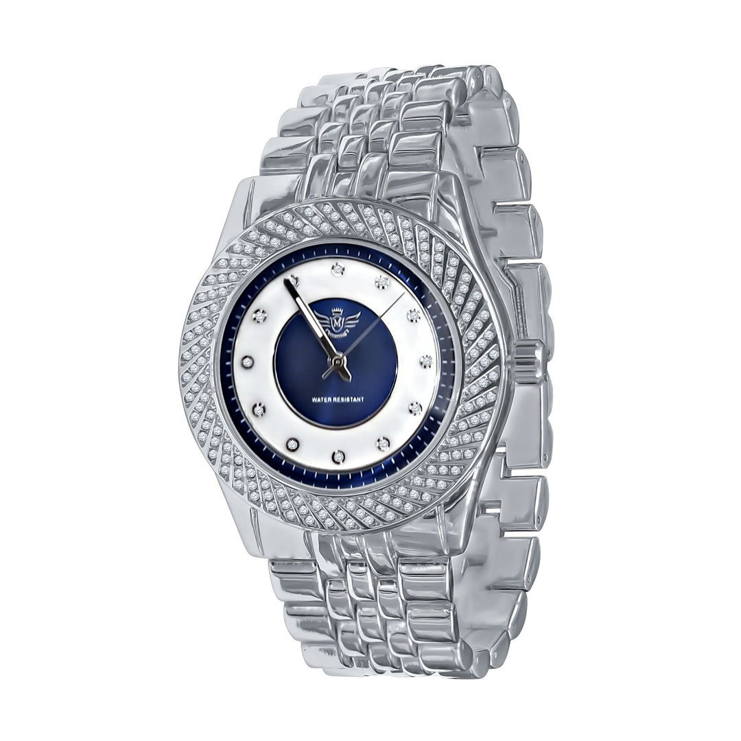 43mm CZ Alloy Iced Out Hip Hop Bling Watch Silver Mens