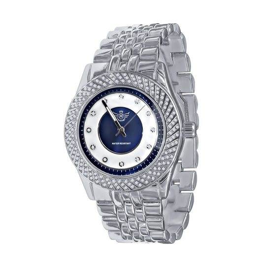 43mm CZ Alloy Iced Out Hip Hop Bling Watch Silver Mens