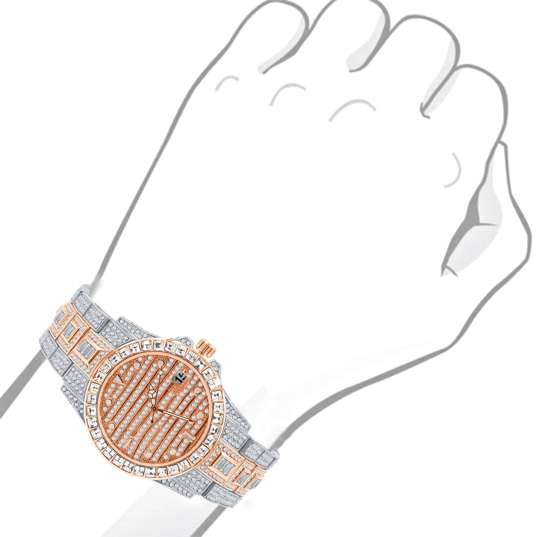 43mm CZ Iced Out Hip Hop Watch Pave Dial Bracelet Gold Tone