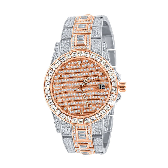 43mm CZ Iced Out Hip Hop Watch Pave Dial Bracelet Gold Tone