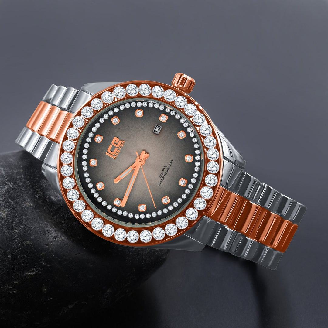 44mm CZ Iced Out Hip Hop Bling Watch Stainless Steel