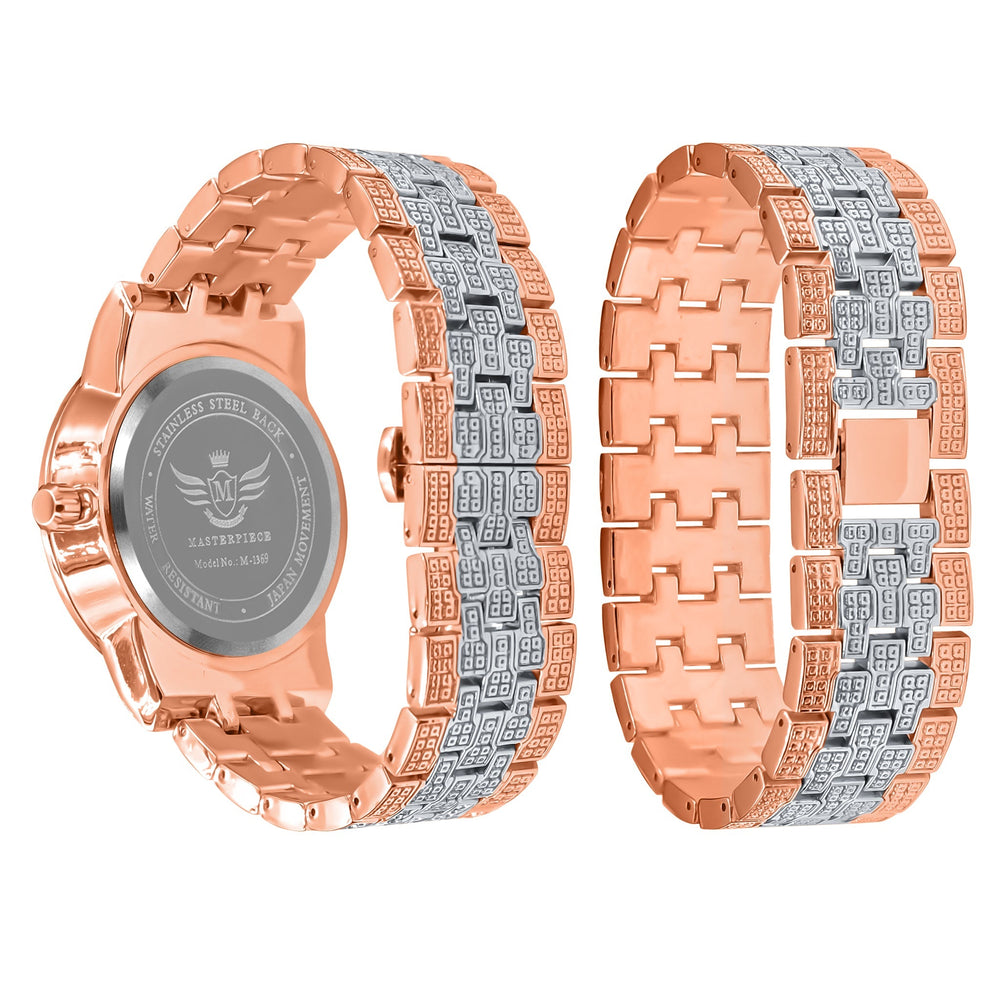 44mm Two Tone Pave CZ Luxury Watch And Bracelet Set
