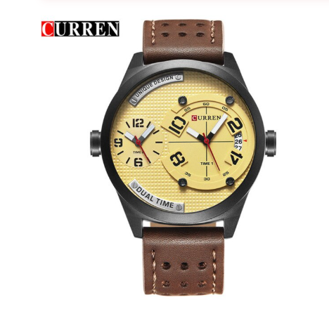 49mm Dual Time Classic Men Leather Perforated Strap Watch