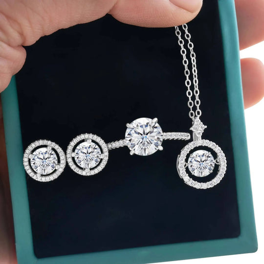 4Ct D Color Moissanite 925 Sterling Jewelry Set Ring Necklace Earrings