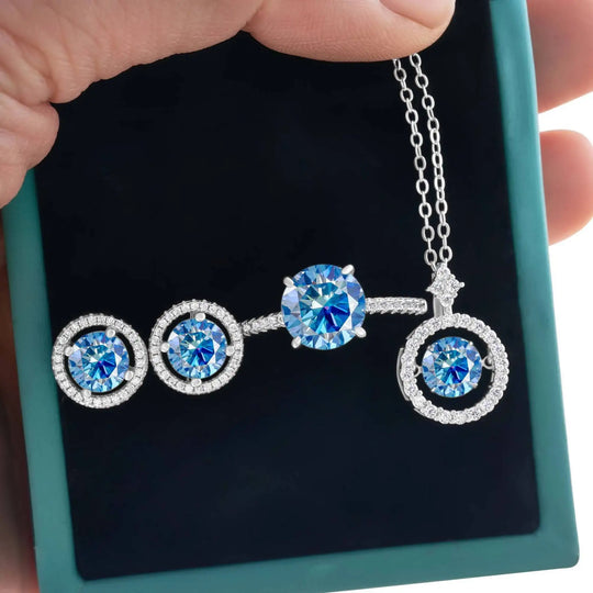 4Ct D Color Moissanite 925 Sterling Jewelry Set Ring Necklace Earrings