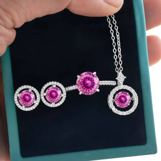 4Ct D Color Moissanite 925 Sterling Jewelry Set Ring Necklace Earrings