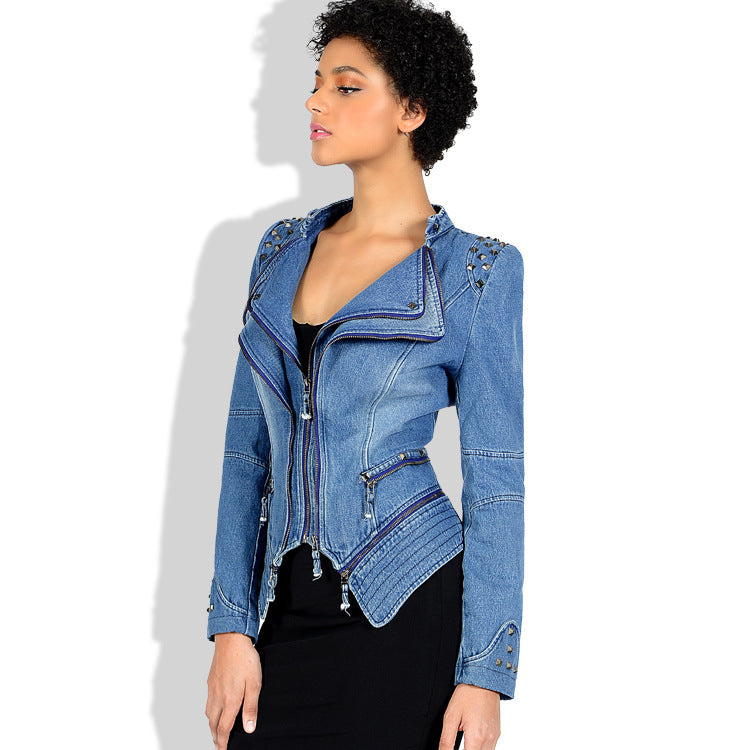 Women's Rivet Slim Washed Leather Motorcycle Jacket