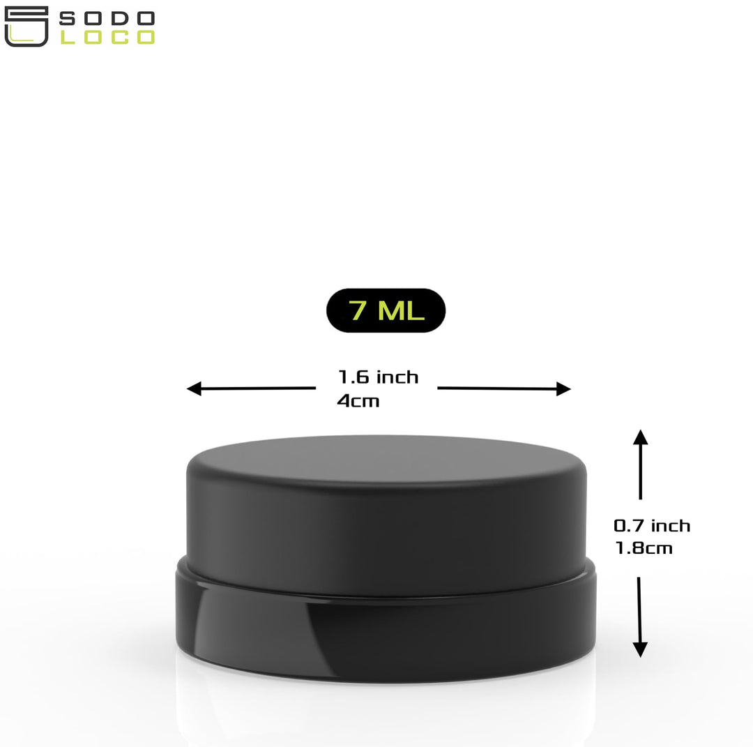 (90 Pack) 7ml Low Profile Thick Black Glass Jars with Black Lids - Airtight Containers for Oil, Lip Balm, Wax, Cosmetics