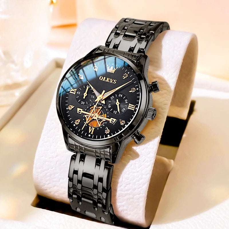 Women's Gold Stainless Steel Multifunction Quartz Watch