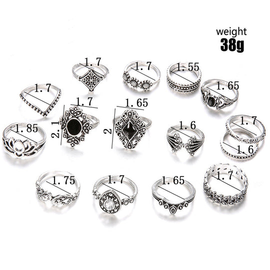 15 Piece Alloy Vintage Ring Set