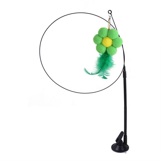 Suction cup cat toy stick that can be attached and held with steel wire multi head interchangeable cat toy and pet supplies