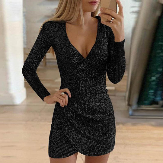 "Elegant V-Neck Sequin Mini Dress – Sexy Tight Fit Party Dress, Glamour for Women"