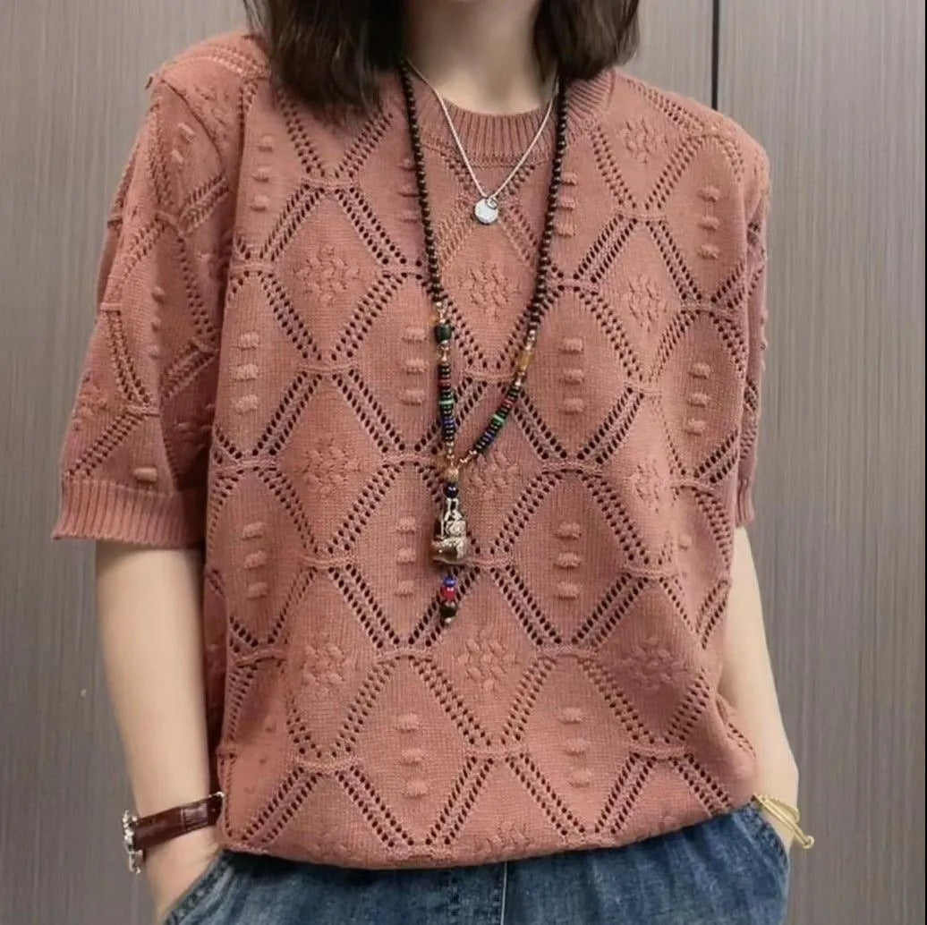 Summer Knitwear Women's Thin Short Sleeve Round Neck Sweater