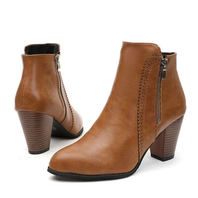 PU Leather Block Heel Boots