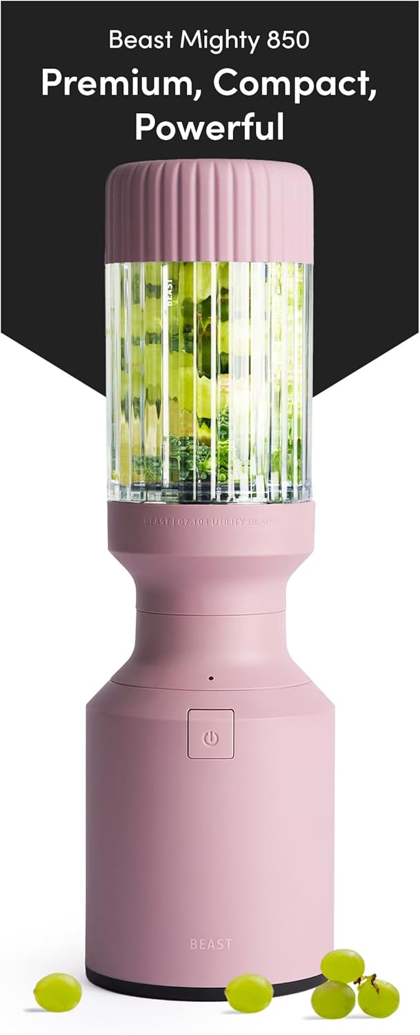 Beast Mighty 850 Plus | Premium Compact Personal Blender | Smoothies, Shakes, Dressings, Sauces | Blends Ice and Frozen Fruit | New XL Vessel | Extra Vessels, Lids and Straws | 850W (Carbon Black)