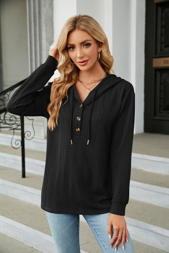 Cable-Knit Long Sleeve Hoodie