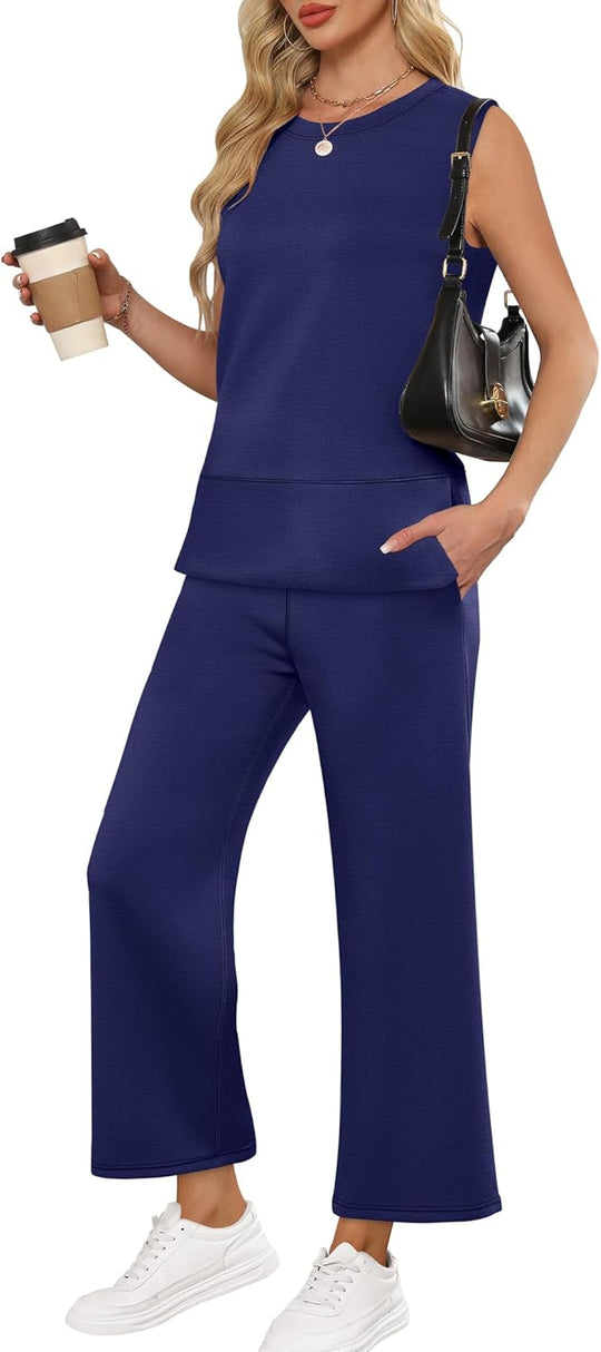 ANRABESS Women's 2 Piece Outfits 2025 Summer Beach Vacation Clothes Fall Travel Casual Lounge Matching Sets Sweatsuits