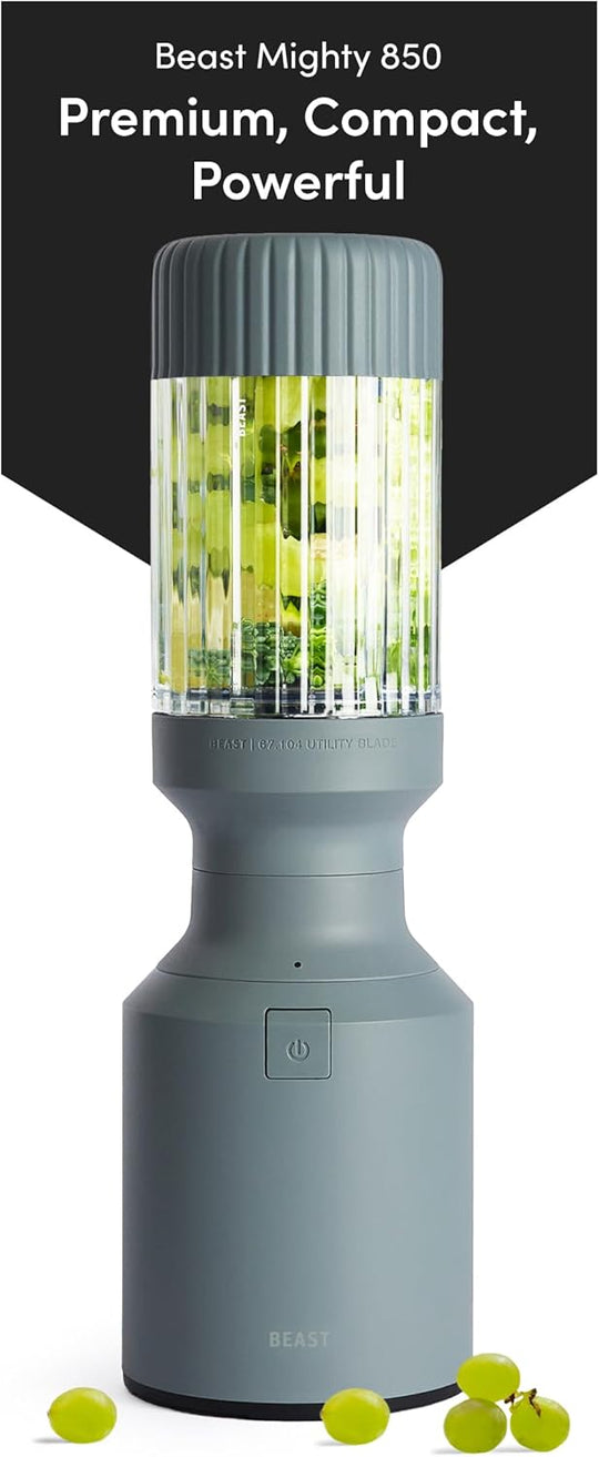 Beast Mighty 850 Plus | Premium Compact Personal Blender | Smoothies, Shakes, Dressings, Sauces | Blends Ice and Frozen Fruit | New XL Vessel | Extra Vessels, Lids and Straws | 850W (Carbon Black)