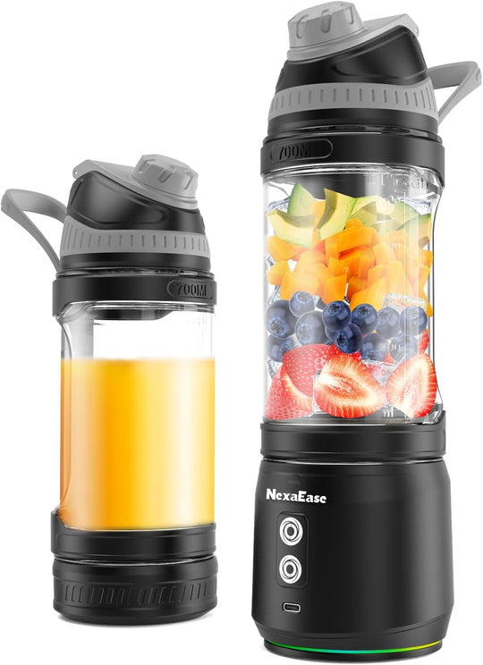 Portable Blender Personal Juicer for Shakes and Smoothies - 20 OZ Electric Protein Shaker Bottle with Insulated Sleeve, Travel Lid, USB-C Rechargeable - Mini Small Blender Cup for Kitchen, Office, Gym