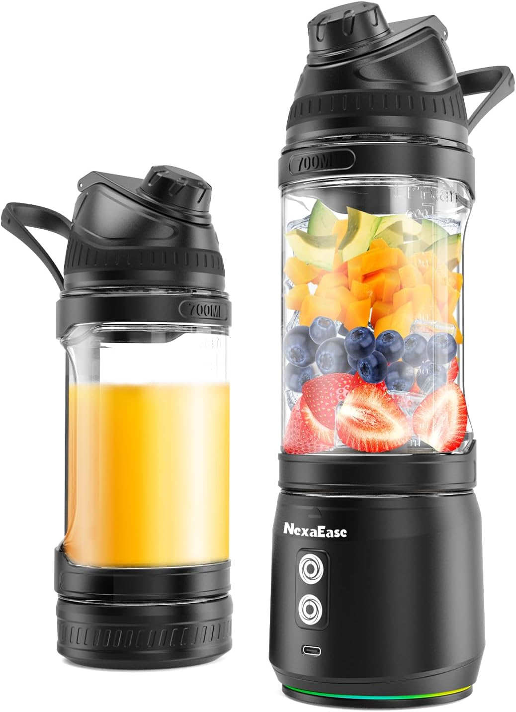 Portable Blender Personal Juicer for Shakes and Smoothies - 20 OZ Electric Protein Shaker Bottle with Insulated Sleeve, Travel Lid, USB-C Rechargeable - Mini Small Blender Cup for Kitchen, Office, Gym