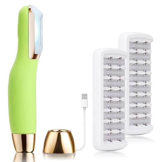 Dermaplane Razor for Women Face, Dermaplaning Tool for Exfoliating and Peach Fuzz, Facial Hair Removal with Sonic Edge Technology Beauty Tool with Wireless Charging & 16 Replaceable Blades(Green)
